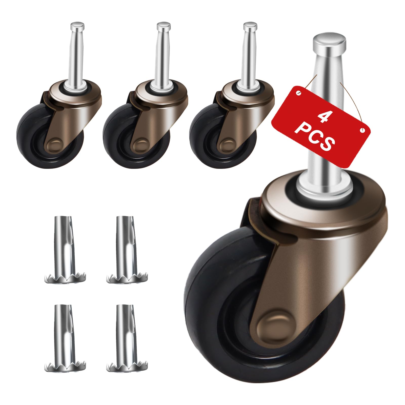 Podoy Antique Casters Wheels 1-5/8' With Stem Socket Replacement For Furniture Chairs Small Sofa Office Decorative Casters For Hardwood Floor (Set Of 4)