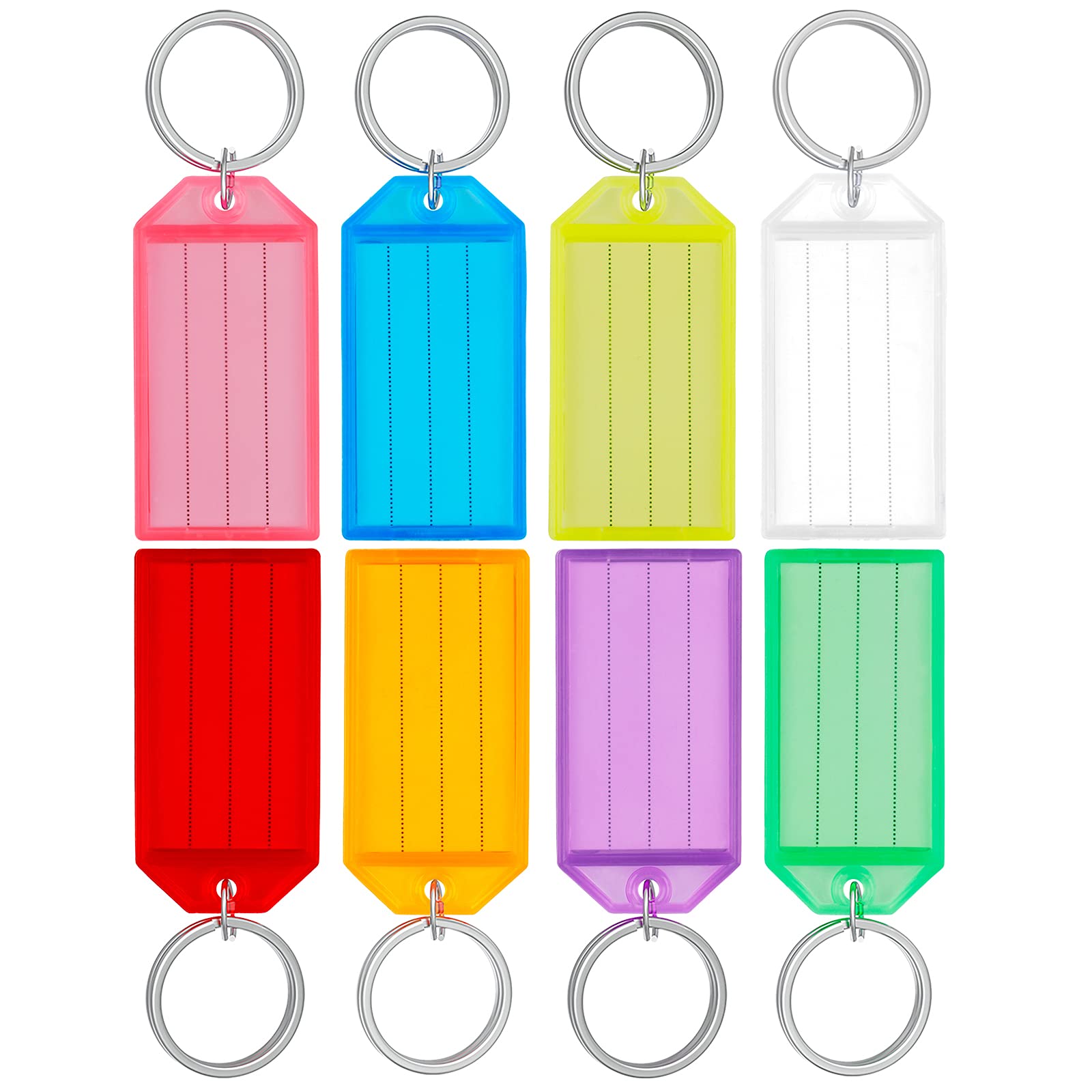 Uniclife 40 Pieces Key Tags 2 Inch Plastic Key Chain Tags With Ruled Blank Paper Labels Transparent Covers And Split Rings Sturd