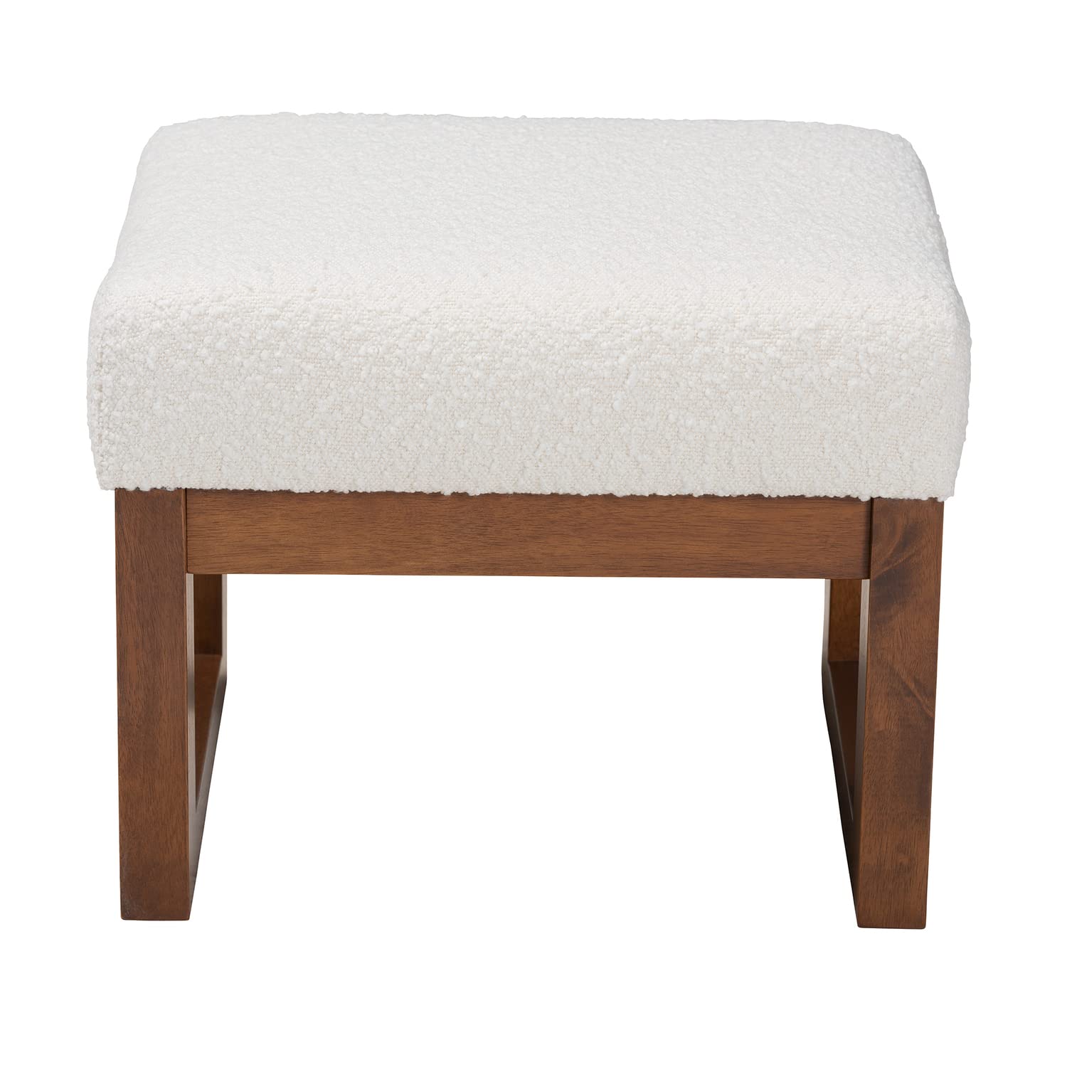 Baxton Studio Yashiya Mid-Century Modern Off-White Boucle Upholstered and Walnut Brown Finished Wood 2-Piece Rocking Chair and Ottoman Set