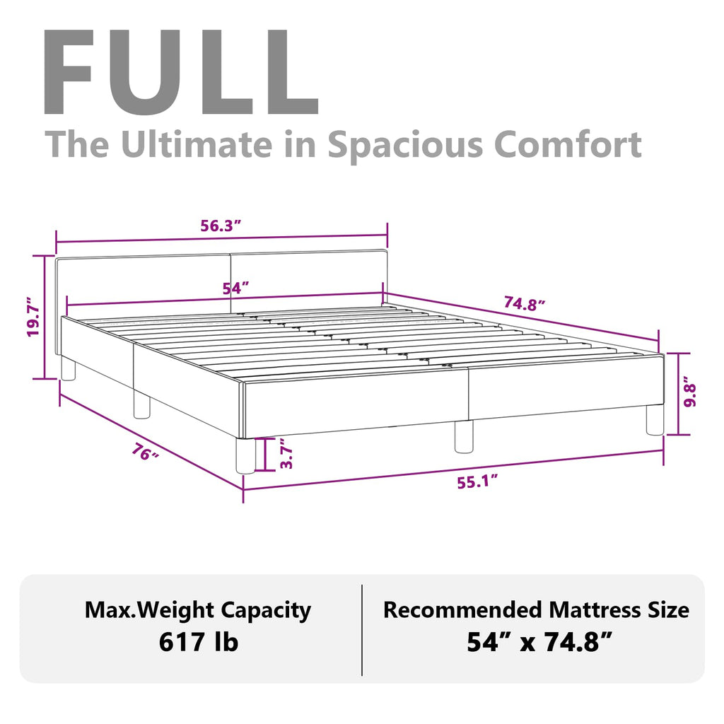 vidaXL Velvet Bed Frame Platform Bed, Scandinavian Style/Slats Support/No Box Spring Needed/Without Mattress/Easy Assembly, Light Grey Full Bed