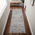 8' Blue Green And Ivory Floral Runner Rug