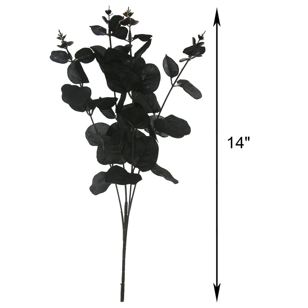 Tinsow 10 Pcs Black Artificial Eucalyptus Branches Stems Faux Eucalyptuses Real Touch Leaf Gathic Theme Party Bouquet Centerpiec