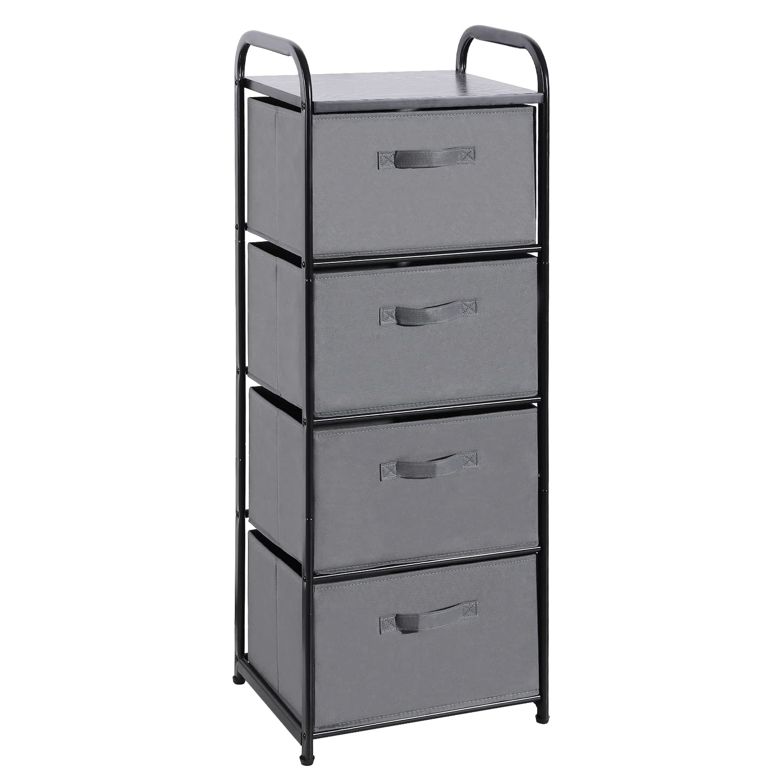Max Houser 4 Drawer Fabric Dresser Tall Storage Tower, Dresser Chest With Wood Top, Vertical Nightstand Side Organizer Unit With Metal Frame For Closets Bedroom Nursery Room Hallway(Leaden)