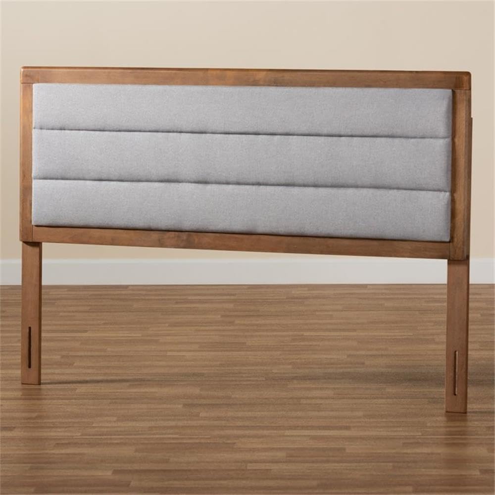 Baxton Studio Dexter Modern and Contemporary Light Grey Fabric Upholstered and Walnut Brown Finished Wood Queen Size Headboard