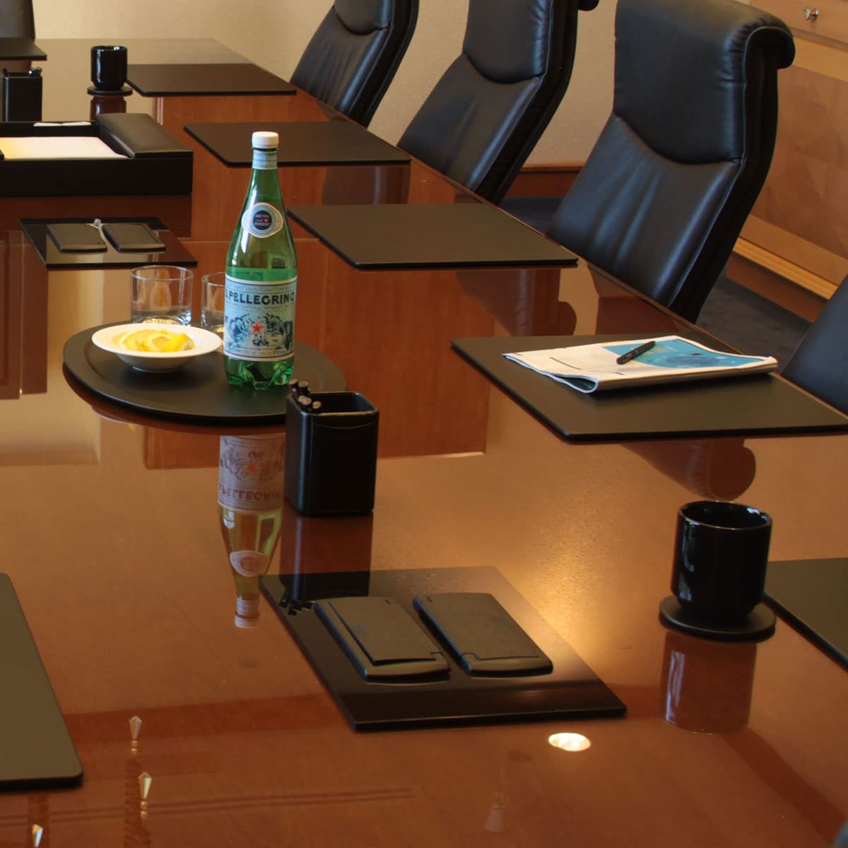 Dacasso Black Leather Conference Room Set With Integrated Organizer, 23-Piece