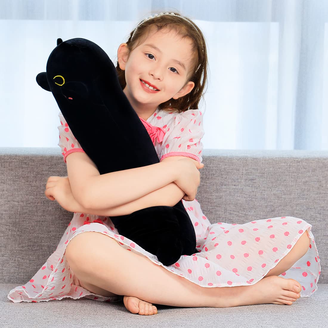 Miaohaha Long Plush 27.5In Black Cat Toy Kids Plush Toy Pillow Hugging Pillow Cute Plush Cat Stuffed Animal Toy Gift For Kids(Bl