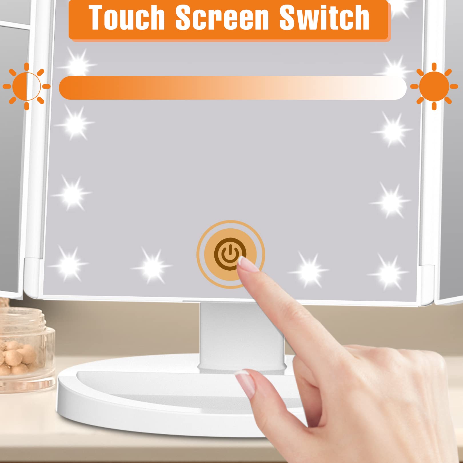 Fascinate Trifold Vanity Mirror With Lights, Lighted Makeup Mirror 2X/3X Magnification, 21 Led Touch Dimming, Dual Power 180 Rot