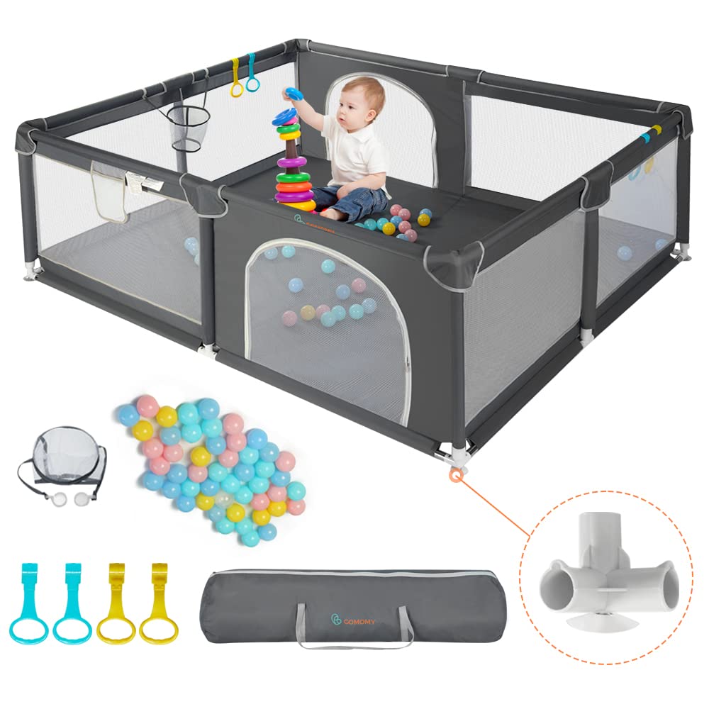 COMOMY Playpens for Babies and Toddlers, 63x63 Baby Playard Extra Large, Safe and Non-Slip Baby Fence, Full Mesh Design, Indoor 