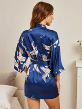 [Dark Blue] SilkSilky  3/4 Sleeve Women's Robe 004