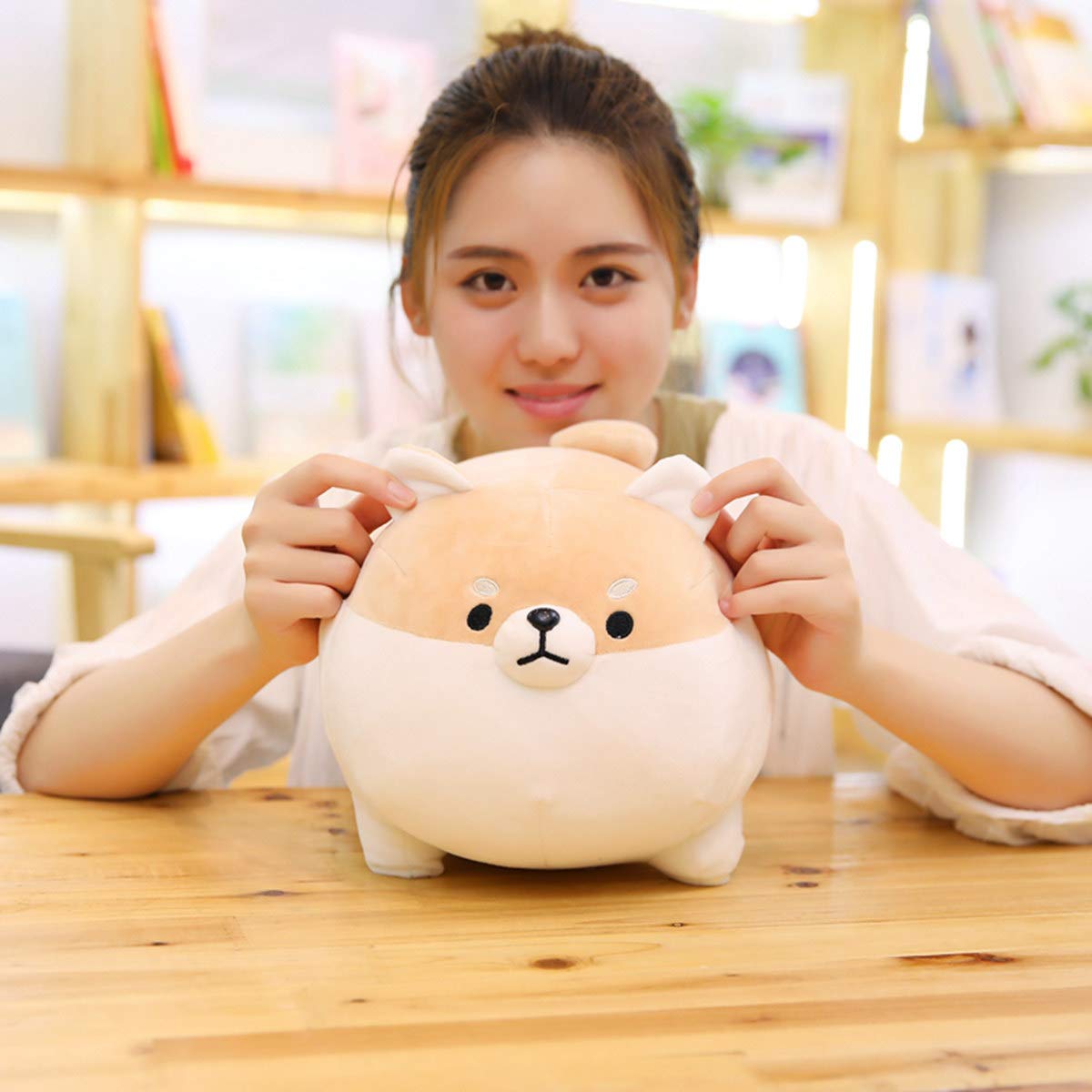 EHOTONG Shiba Inu Dog Plush Pillow, Corgi Stuffed Animal Hug Pillow, Brown, 11.8in