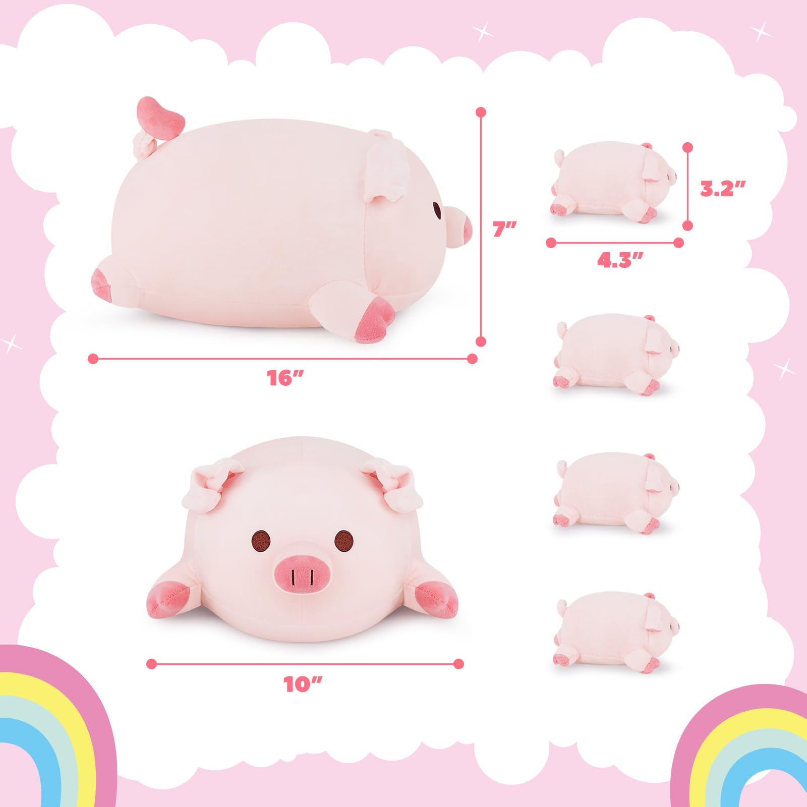 Achwishap Pig Family Stuffed Animal Set Mommy and 4 Babies Plush 16" Pink Fabric