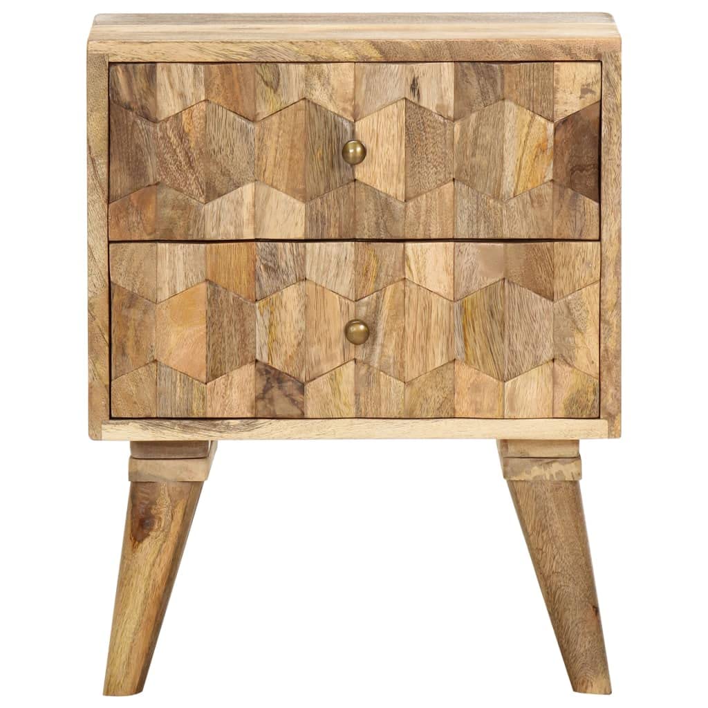 vidaXL Bedside Cabinet - Solid Mango Wood Bedside Table with 2 Drawers, Easily Assembled, Traditional Farmhouse-Accented Nightstand for Bedroom
