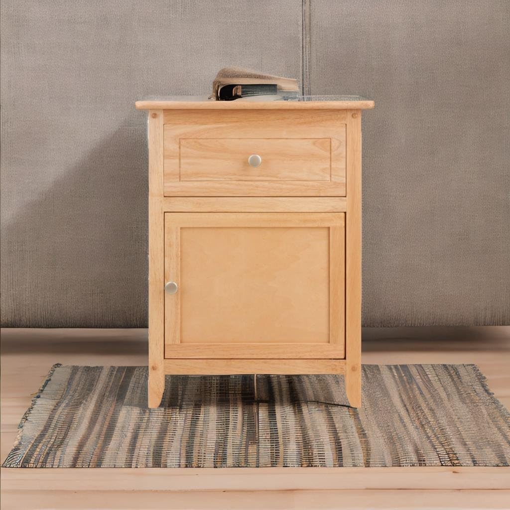 Ergode Wood Eugene Accent Table - Versatile & Timeless Design, Clear Lacquer Finish, Pull-Out Drawer & Bottom Compartment, Easy Assembly - 18.9' W x 14.96' D x 25' H