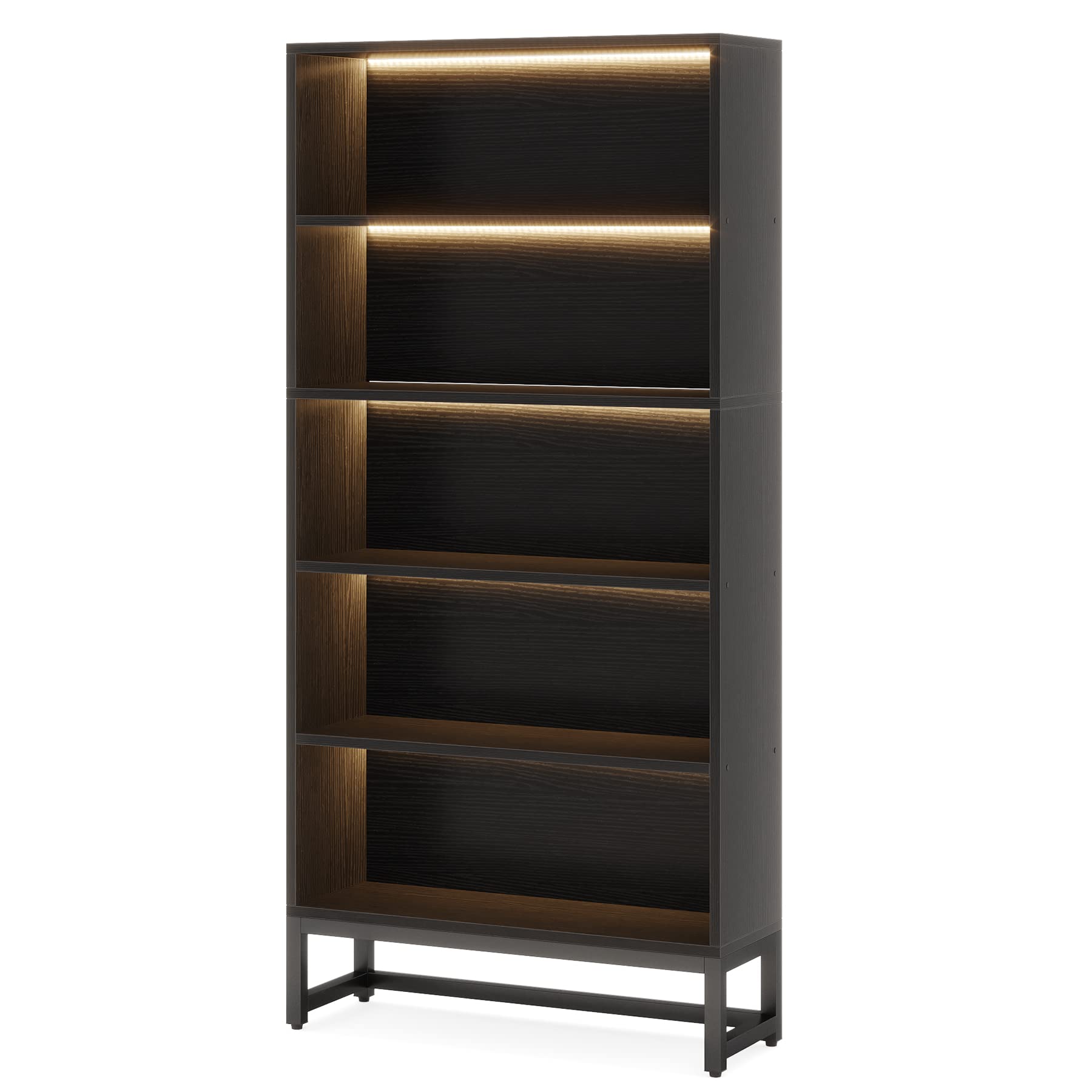 Tribesigns Tall Bookcase Black Bookshelf, 70.8” Large Bookcases Organizer With Led Lights, Heavy Duty Free-Standing Library Bookshelf With 5-Tier Storage Shelves For Living Room, Bedroom (Black)