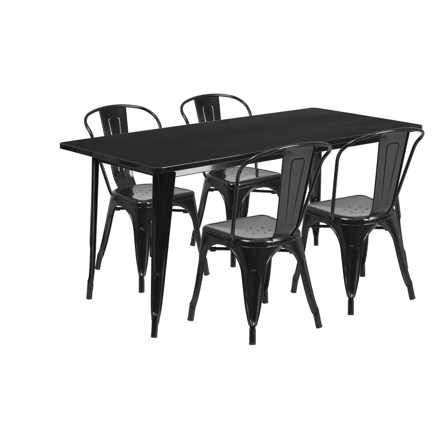 Flash Furniture Commercial Grade 31.5" x 63" Rectangular Red Metal Indoor-Outdoor Table Set with 4 Stack Chairs