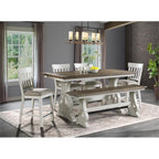 Intercon Drake Backless, Counter Height, Rustic White & French Oak Bench