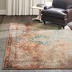 HomeRoots Rust Polypropylene 5’ x 8’ Brown and Gold Medallion Indoor Area Rug