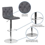 Flash Furniture Contemporary Button Tufted Gray Vinyl Adjustable Height Barstool With Chrome Base