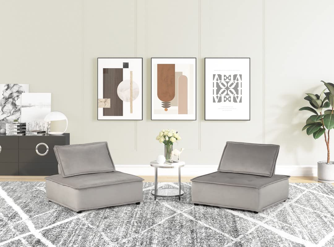 Lilola Home Anna Light Gray Velvet Set of 2 Armless Lounge Chair