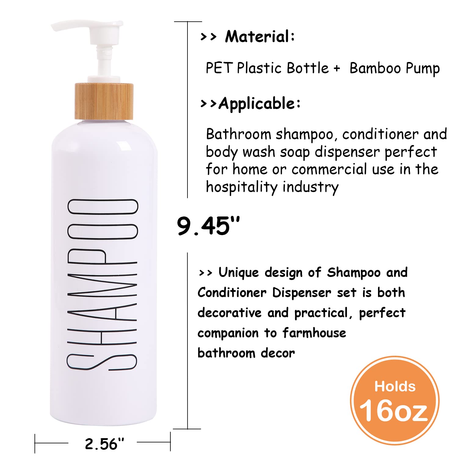 Homcdaly Shampoo And Conditioner Dispenser, 16Oz 3-Pack Refillable Shampoo And Conditioner Bottles, Empty Shampoo Bottles Refill
