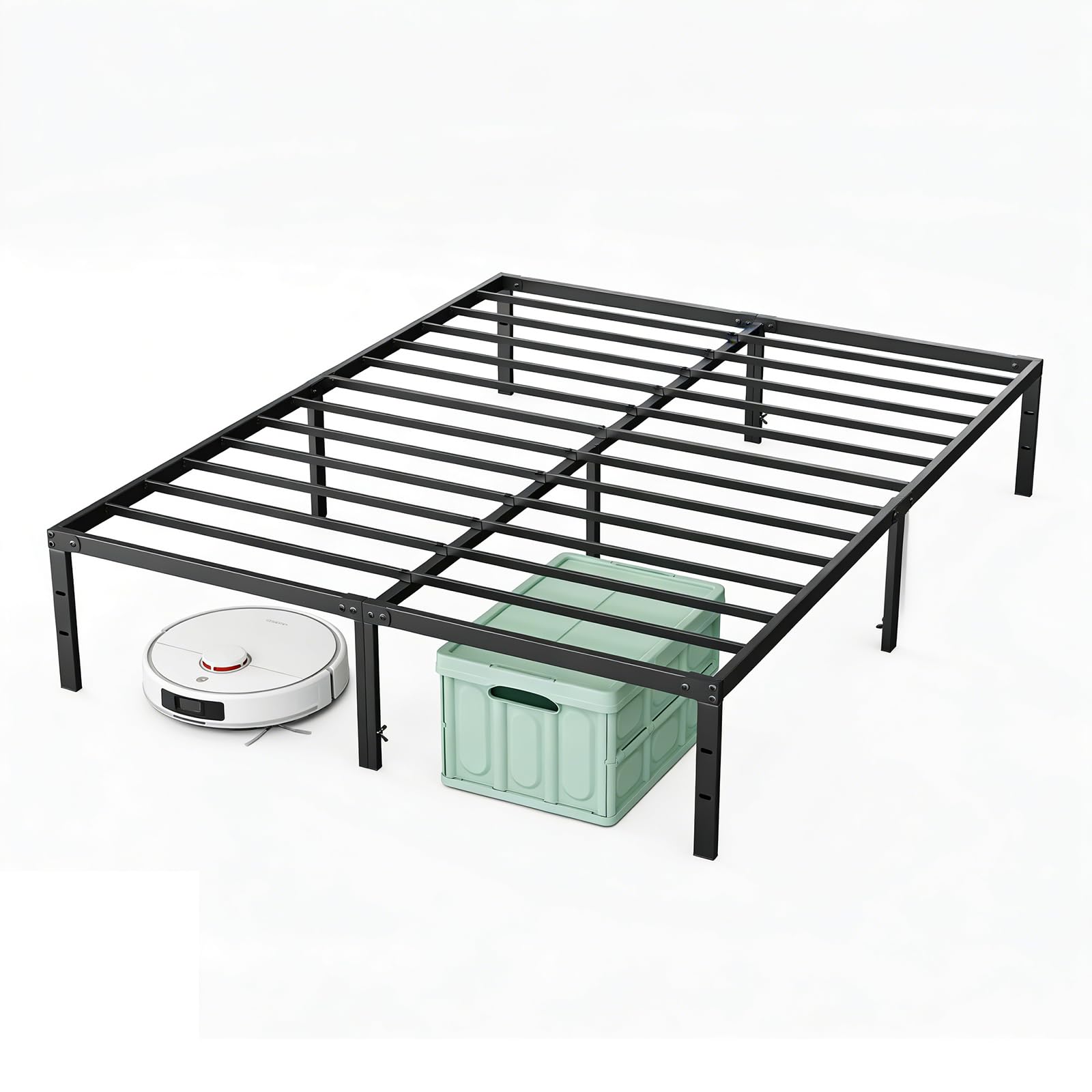 Sweetcrispy King Size 12 Inch Platform Bed Frame, Heavy Duty Metal Foundation Frame, Noise-Free Sturdy Steel Slats, Underbed Sto