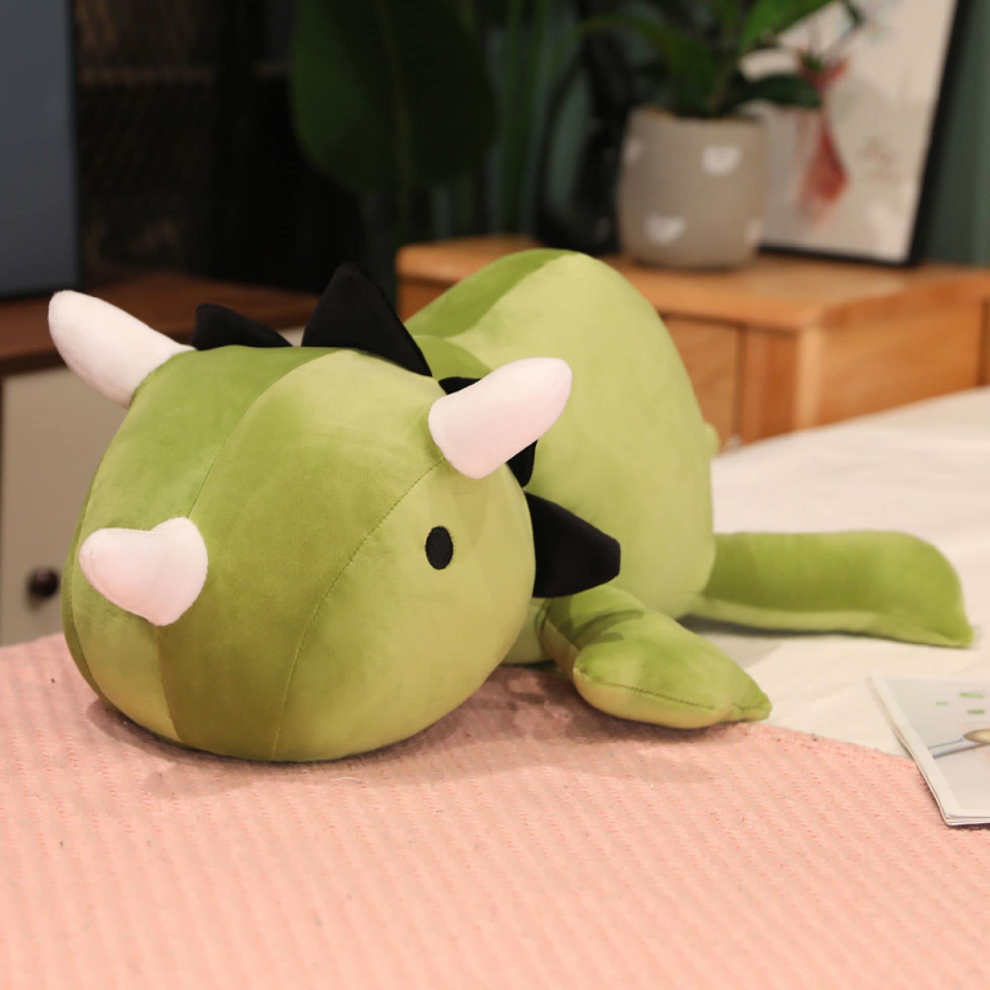SQEQE Weighted Dinosaur Plush Toy, Anxiety Relief Stuffed Animal, Green Cotton, 9.8 Inch