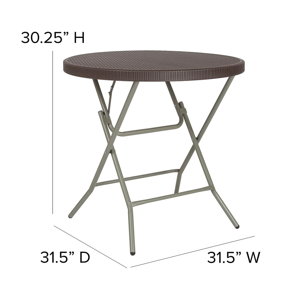 Flash Furniture Trellis 2.6-Foot Round Brown Rattan Plastic Folding Table