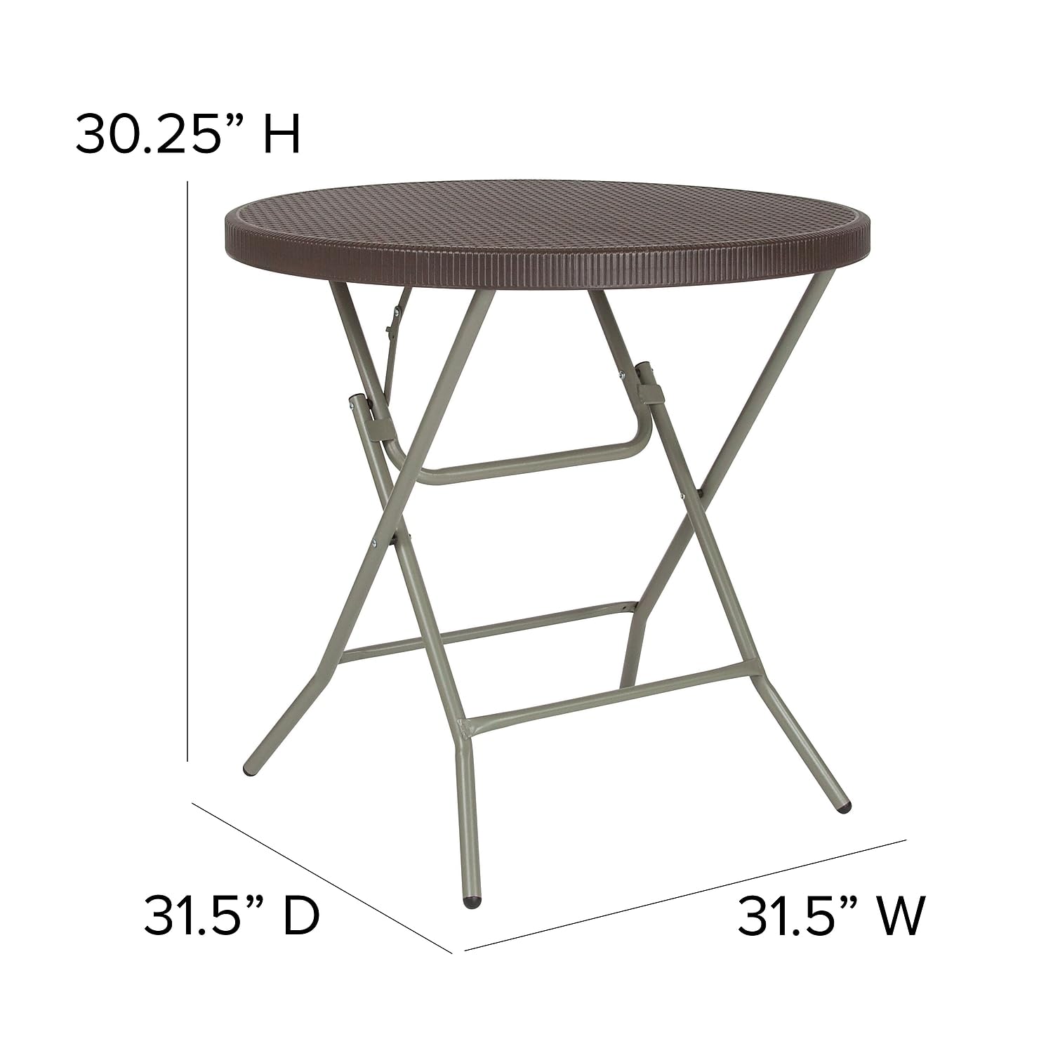 Flash Furniture Trellis 2.6-Foot Round Brown Rattan Plastic Folding Table