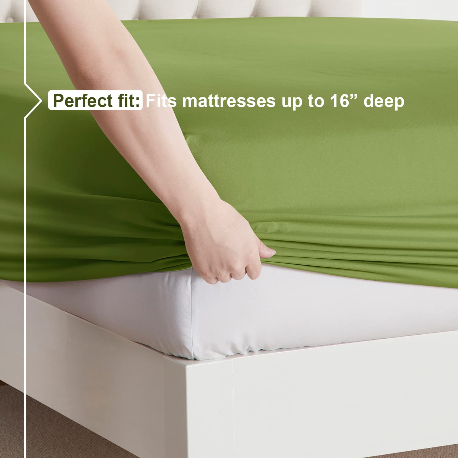 Nestl Rv Short Queen Sheets Set - 4 Piece Bed Sheets For Rv Queen Size Bed, Double Brushed Rv Size Sheets, Hotel Luxury Calla Green Sheets, Extra Soft Bedding Sheets & Pillowcases