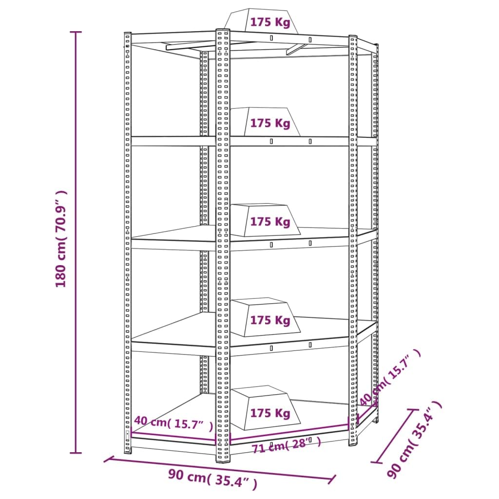 vidaXL 5-Tier Industrial Corner Shelf Blue Galvanized Steel & Engineered Wood 70.9" H