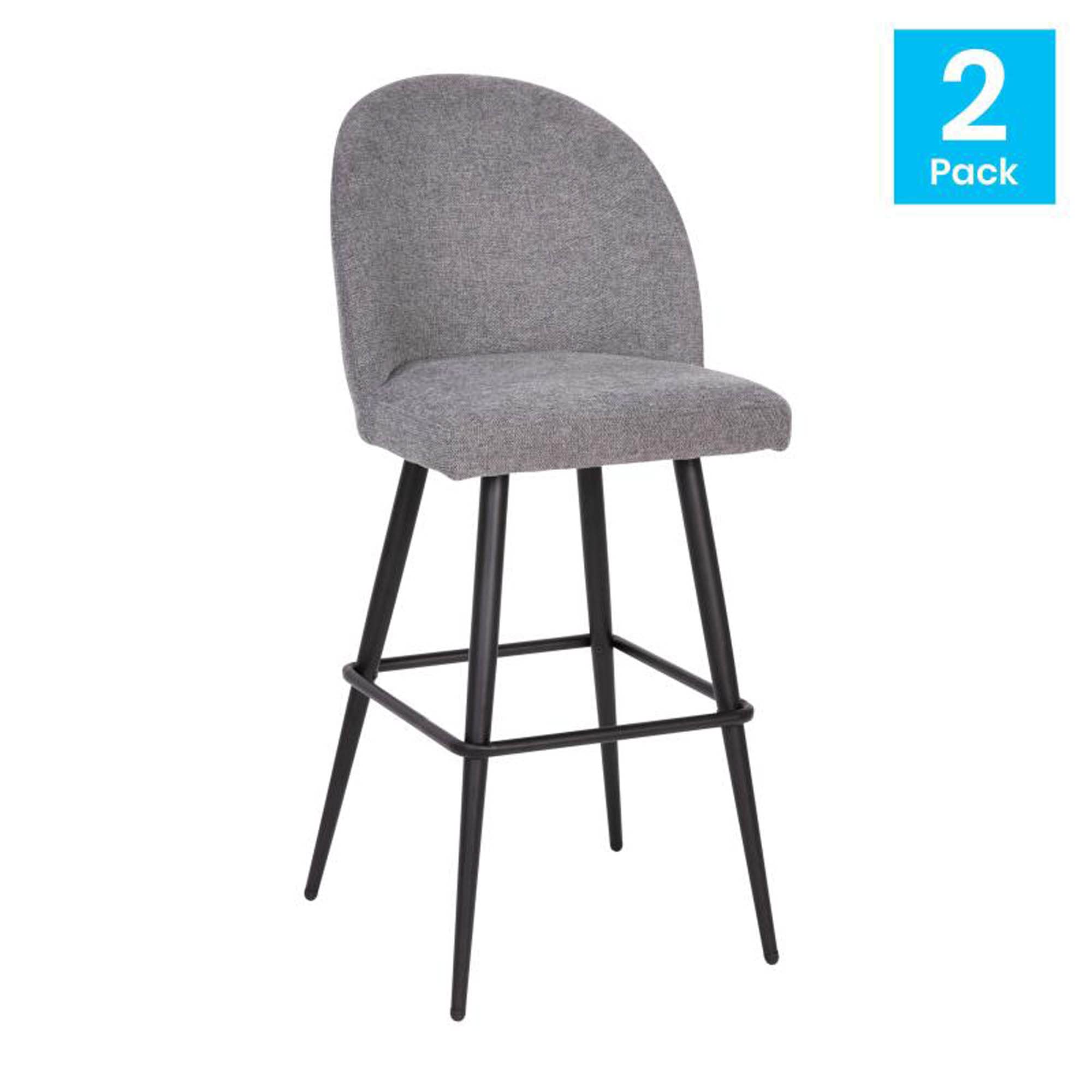 Flash Furniture Lyla Commercial Grade Modern Armless Barstools - Gray Faux Linen Upholstery - 30" Barstool - Contoured Backrest - Steel Frame & Footrest - Set of 2