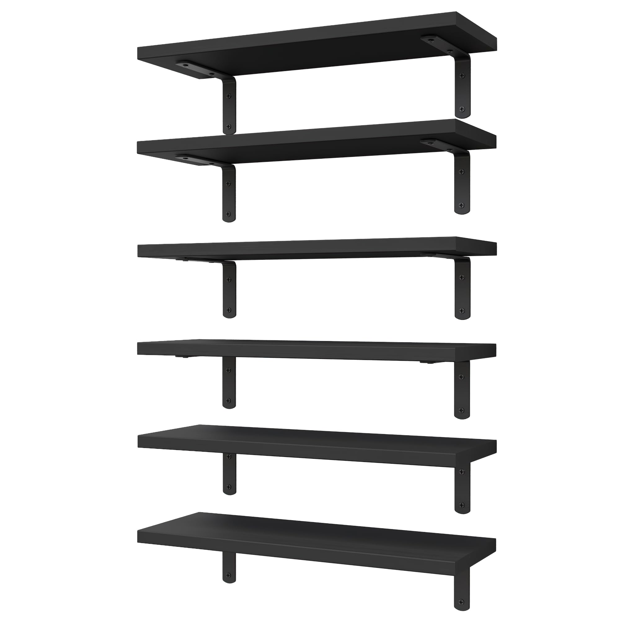 Wopitues Floating Shelves Set Of 6, Wood Rustic Farmhouse Shelves For Wall Decor, Bathroom Shelves, Book Shelves For Living Room-Black