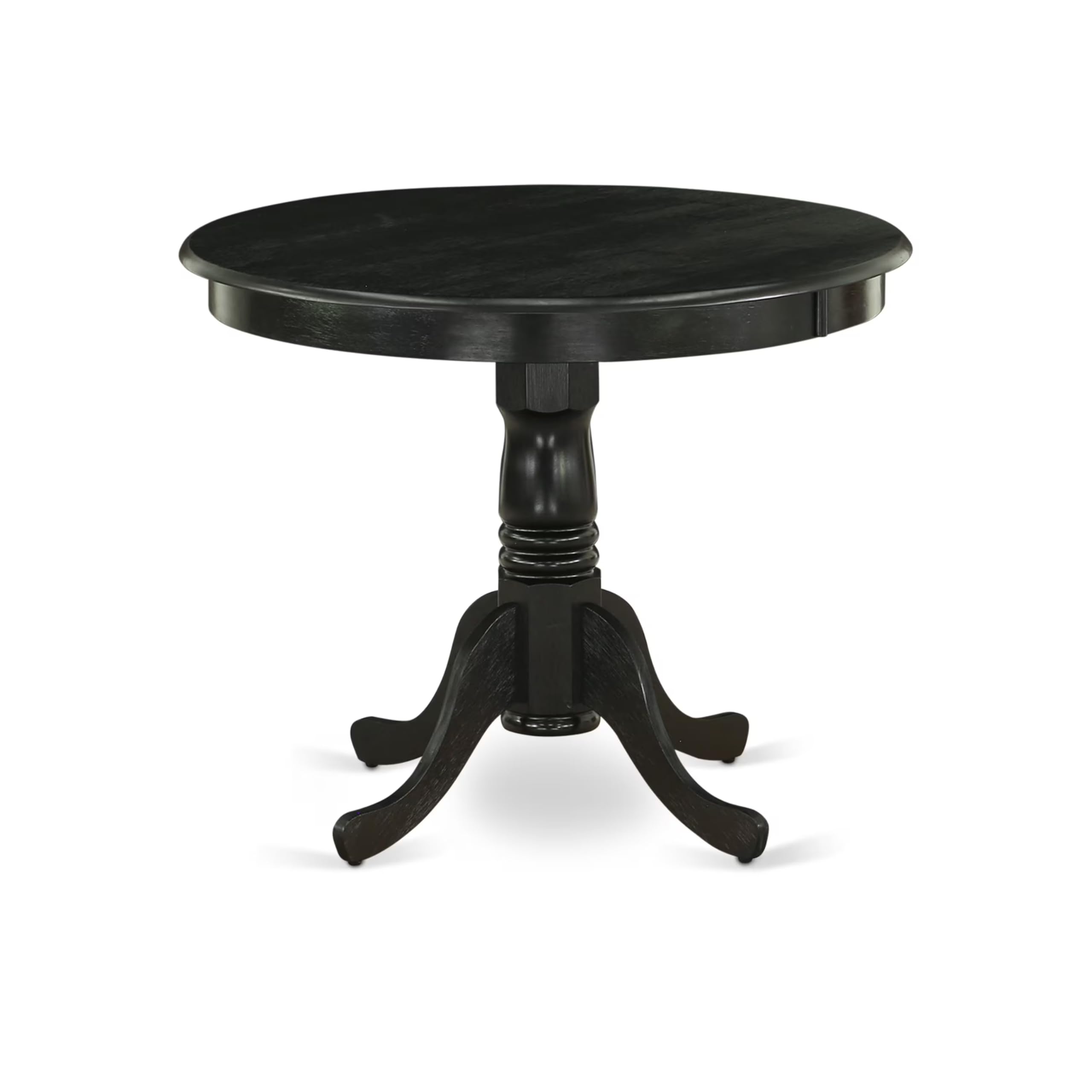 East West Furniture ANMZ5-AB6-50 5 Piece Dinette Set Includes a Round Kitchen Table with Pedestal and 4 Dark Gotham Grey Linen Fabric Parson Dining Room Chairs, 36x36 Inch, Wirebrushed Black
