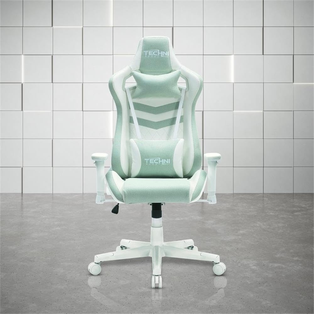 Techni Sport 17" Modern Fabric Ergonomic Gaming Chair in Mint Green/White