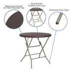 Flash Furniture Trellis 2.6-Foot Round Brown Rattan Plastic Folding Table