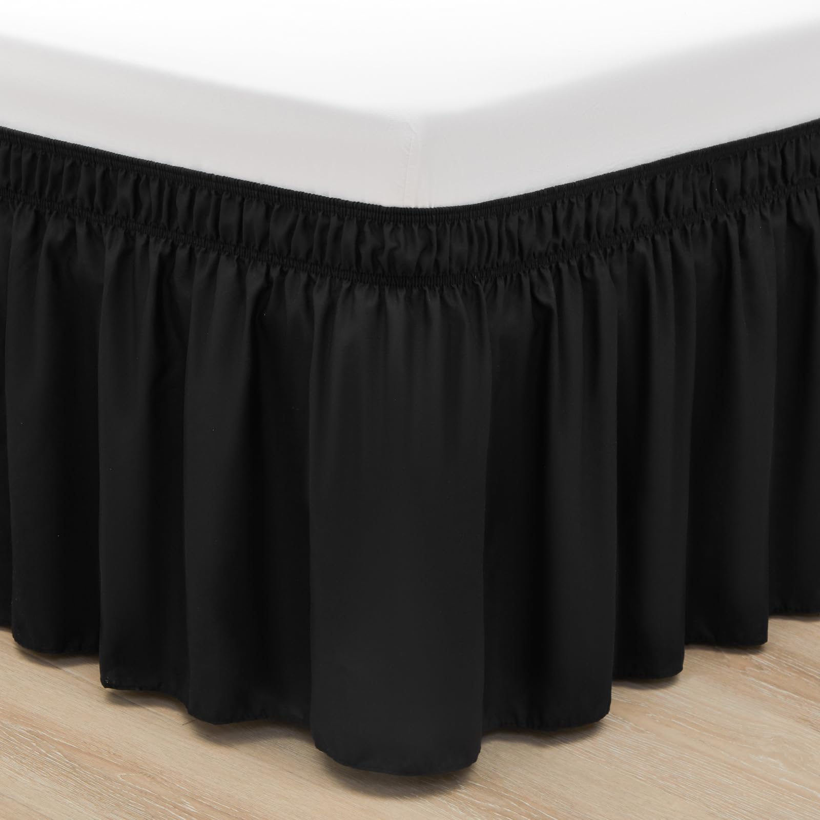 Rimela Bed Skirting Queen Size Black Bed Skirt 12 Inch Drop, Wrap Around Elastic Adjustable Bedskirt, Dust Ruffle For Bed Frame