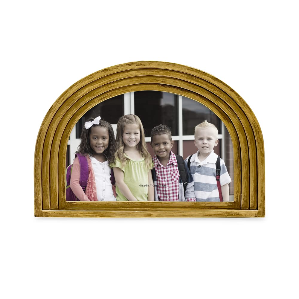 Isaac Jacobs 4X6 Horizontal Gold Arc Resin Picture Frame With Gradient Design, Decorative Photo Frame, Tabletop & Wall Display,