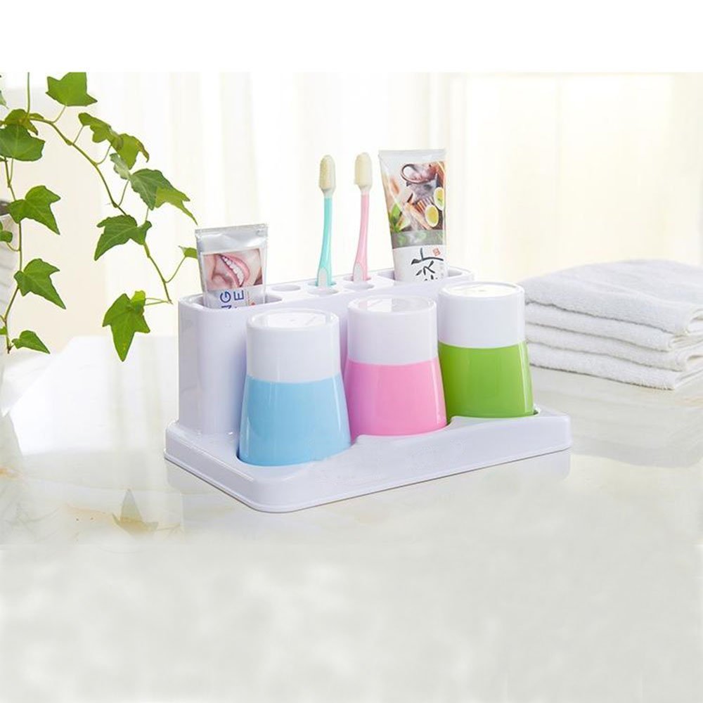 Eslite Toothbrush Toothpaste Holder Stand - Bathroom Organizer, 9.8"x6.3"x4.3", Available in White, Pink, Green, Blue - Model YSJ-3