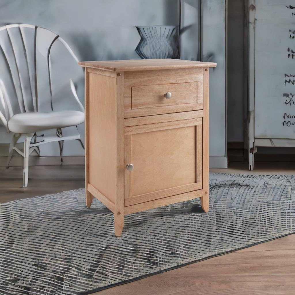 Ergode Wood Eugene Accent Table - Versatile & Timeless Design, Clear Lacquer Finish, Pull-Out Drawer & Bottom Compartment, Easy Assembly - 18.9" W x 14.96" D x 25" H