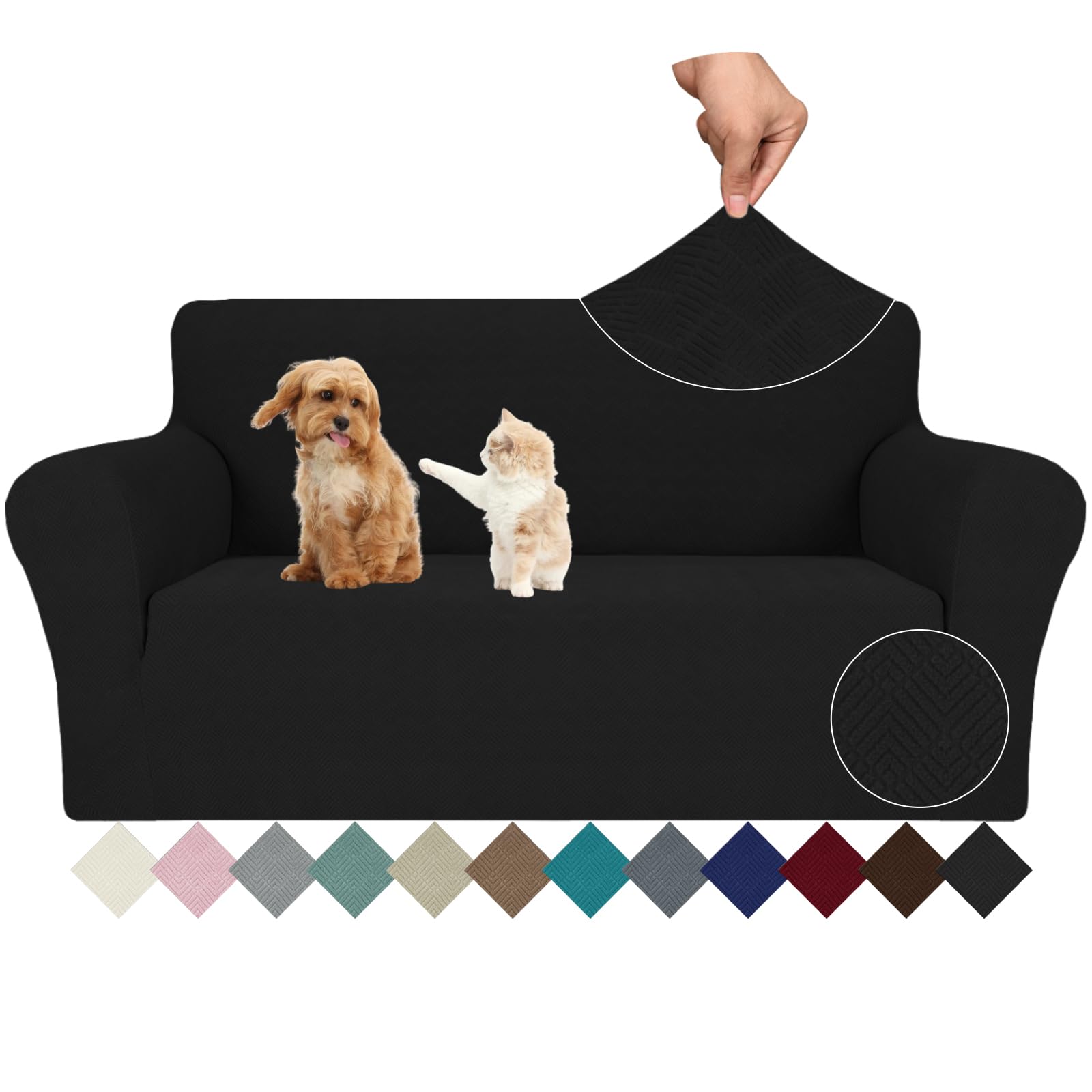 Jiviner Stretch Loveseat Slipcovers 1 Piece Love Seat Sofa Cover Spandex 2 Seater Couch Covers Universal Furniture Protector With Elastic Bottom (Black, Loveseat)
