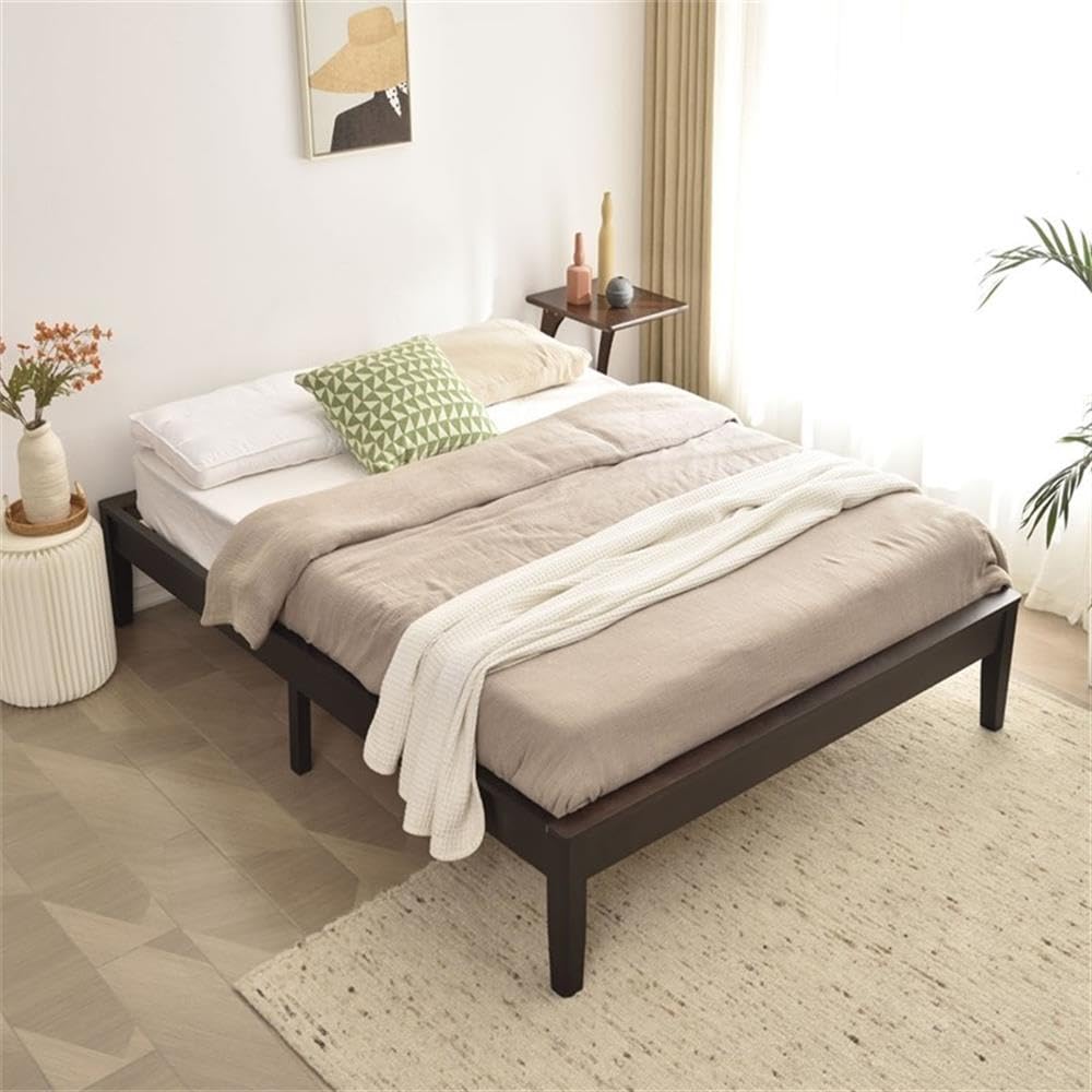 Better Home Products Stella Full Platform Bed Frame, Solid Pine Wood, Tobacco Finish