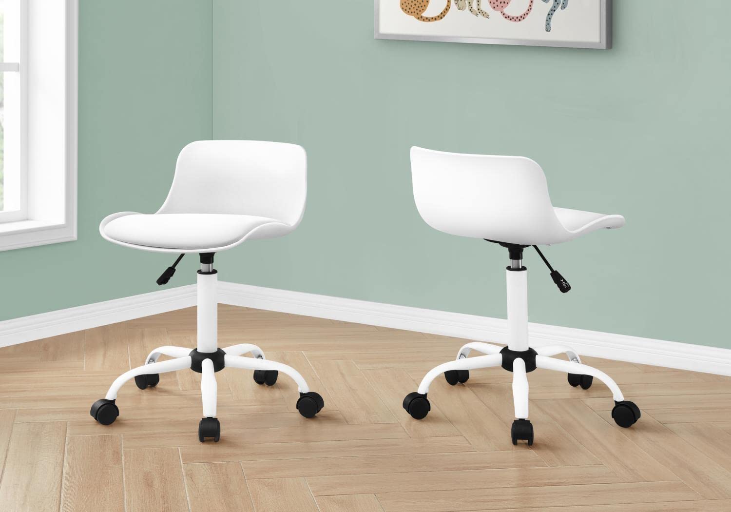 Monarch Specialties I 7463 Office Chair, Adjustable Height, Swivel, Ergonomic, Computer Desk, Work, Juvenile, Metal, Pu Leather Look, White, Contemporary