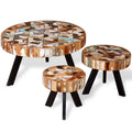 vidaXL Three Piece Solid Reclaimed Wood Coffee Table Set - Vintage Style, Multi-use Furniture, Handmade, Eco-Friendly, Durable Iron Frame