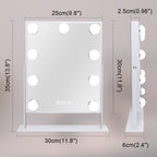 Leishe Vanity Mirror With Lights Hollywood Lighted Makeup Mirror With 9 Dimmable Bulbs & 3 Color Lighting Modes, Detachable 10X