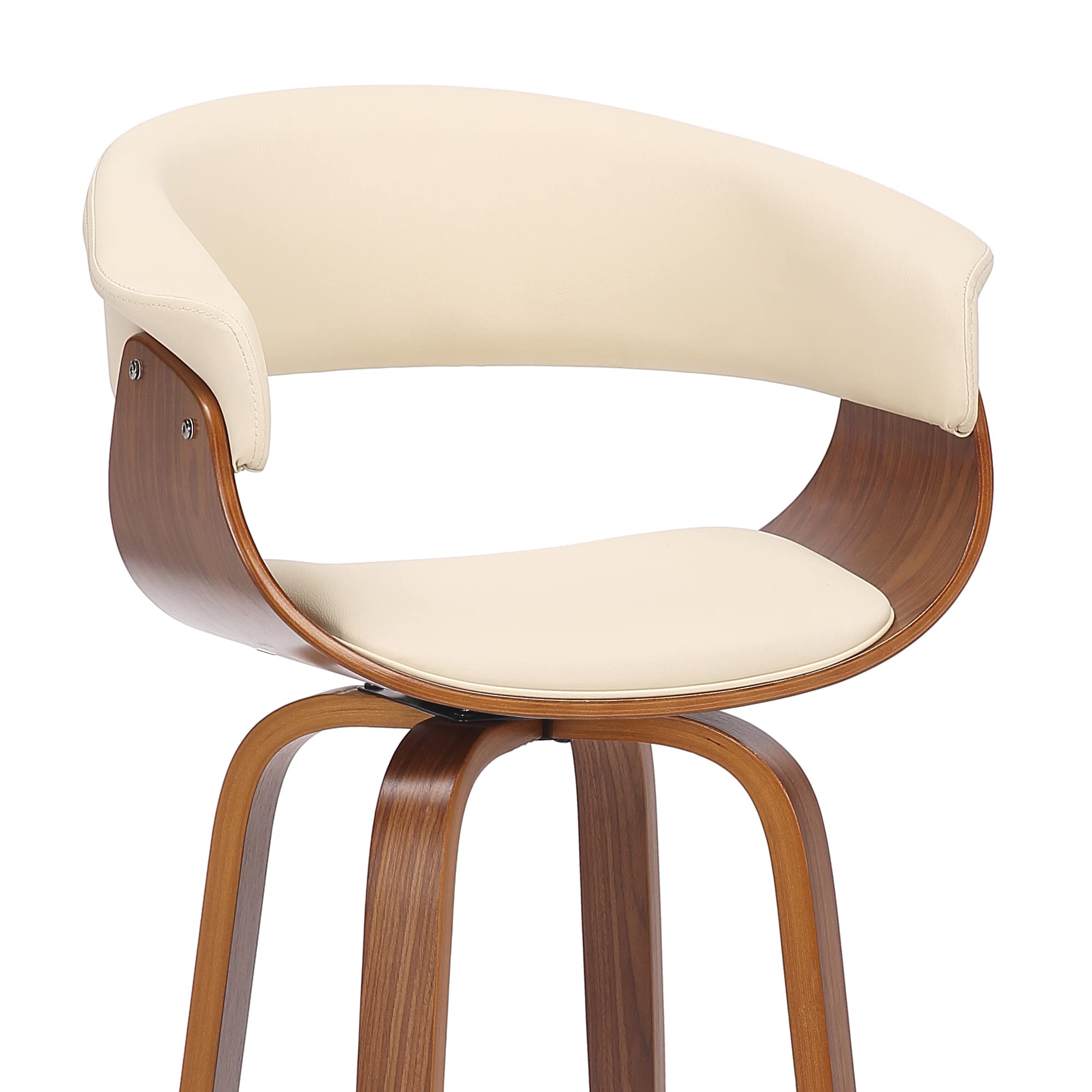 Armen Living Julyssa Mid Century Modern Swivel Bar Stool For Kitchen Island Counter In Cream Faux Leather And Walnut Wood, 30' Seat Height
