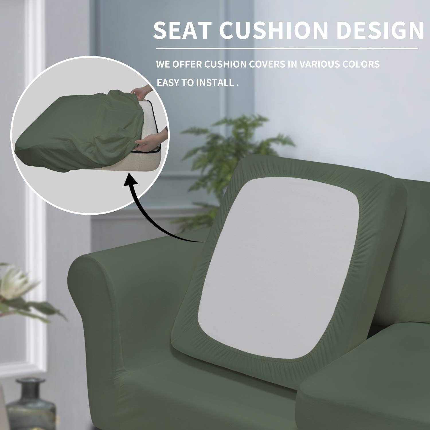 Easy-Going 4 Pieces Stretch Soft Couch Cover For Dogs - Washable Sofa Slipcover For 3 Separate Cushion Couch - Elastic Furniture Protector For Pets, Kids (Sofa, Greyish Green, Large)