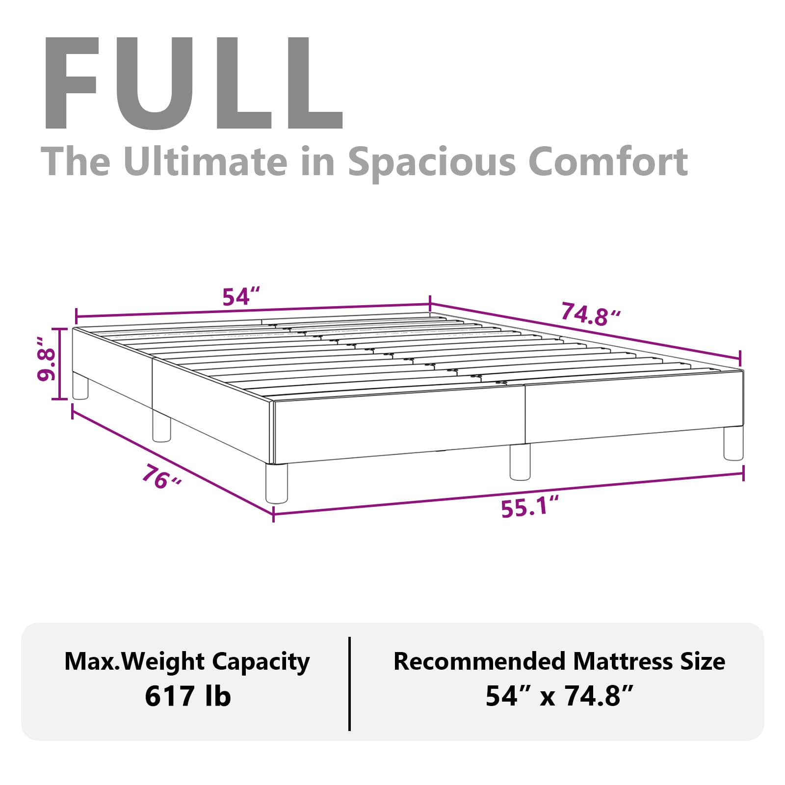 vidaXL Black Full Size Bed Frame with Plywood Slats, Faux Leather Upholstered, No Box Spring Needed, Easy Assembly