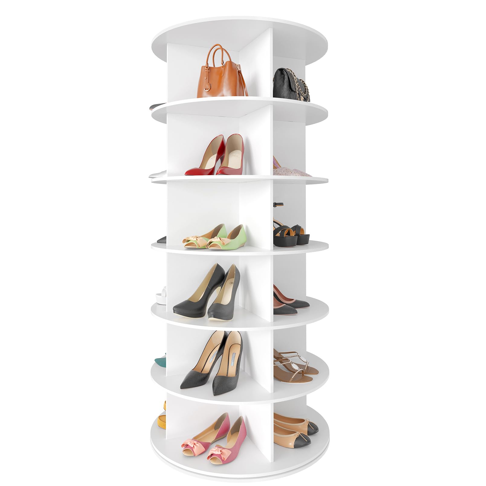 SpaceAid 6 Tier Rotating Shoe Rack Tower, Spinning Shoe Display Lazy Susan, Revolving 360 Shoe Rack Storage Round Carousel, Vert