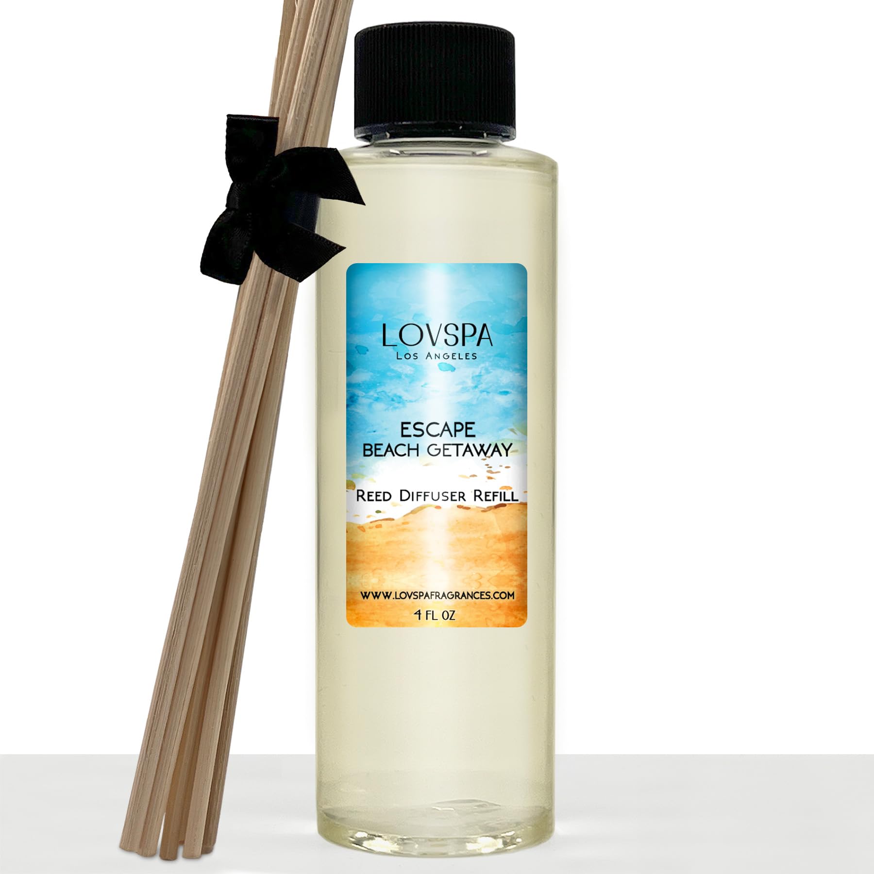 LOVSPA Escape Beach Getaway Reed Diffuser Oil Refill with Replacement Reed Sticks | Citrus Marine Fragrance - Ocean Scented Oil 