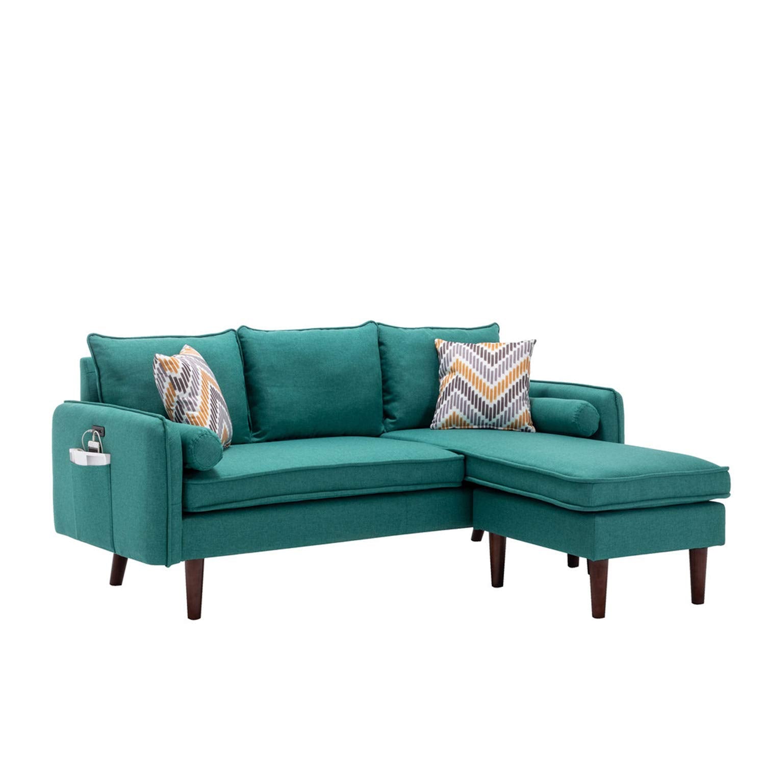 Lilola Home Mia Green Sectional Sofa Chaise with USB Charger & Pillows